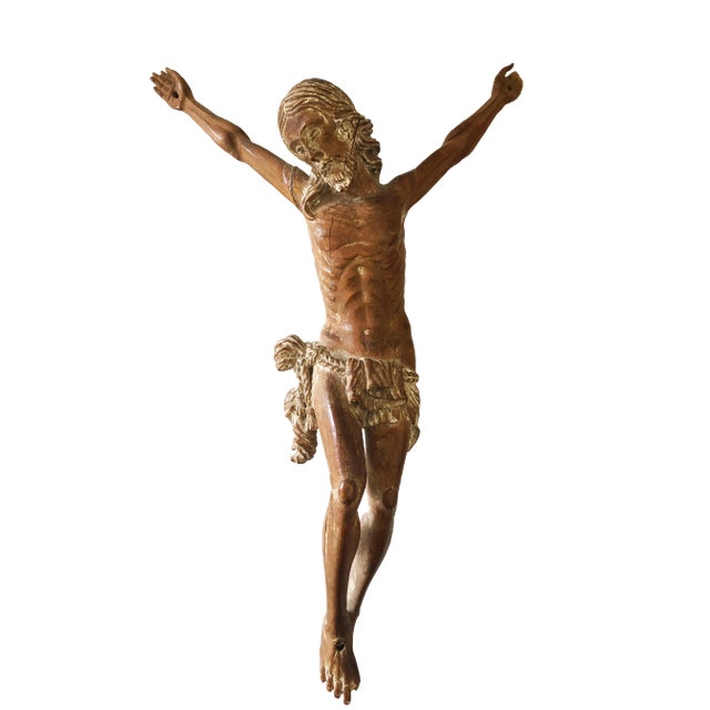 18th C Baroque Corpus Christi Sculpture / Christ Wooden Statue / Antique Carved Jesus For Sale