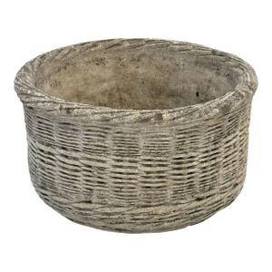 English Basket-Weave Style Garden Stone Round Planter Pots - Two Available