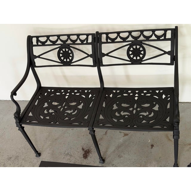 Neoclassical Vintage Star and Dolphin Double Settee Arm Chair Table With Filigree a Set of 3 For Sale - Image 3 of 12