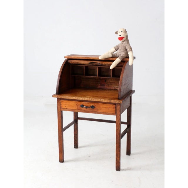 Antique Child's Roll-Top Secretary Desk For Sale - Image 4 of 6