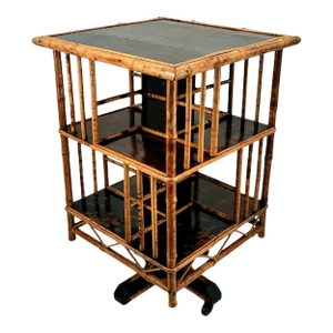 Antique 19th Century Edwardian Japanned Pyro Bamboo Revolving Library Bookcase