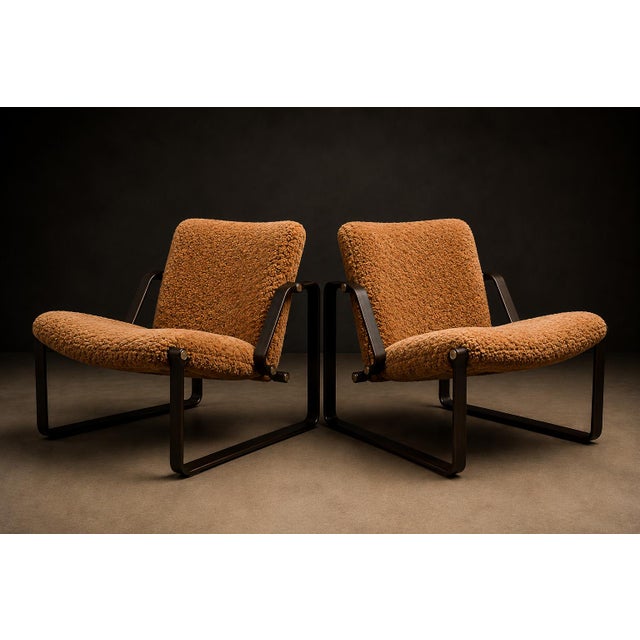 Jorge Zalszupin Pair of Brazilian Modern Lounge Chairs in Camel Shearling & Darkened Brass Steel, Brazil, C. 1970s For Sale - Image 4 of 16