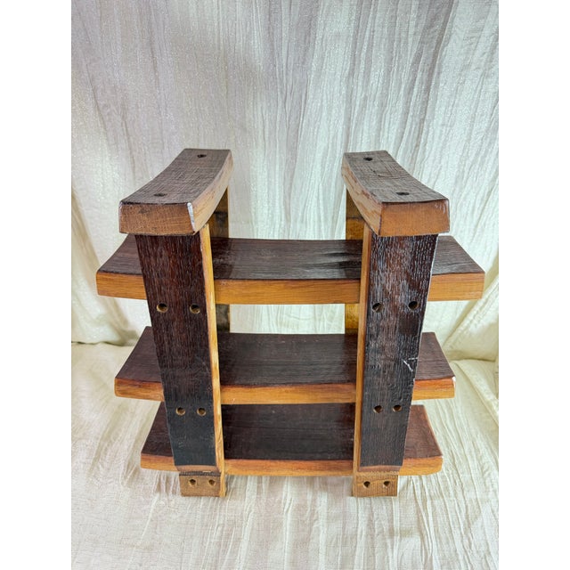 Farmhouse Handmade Reclaimed Oak Wine Barrel Three-Tier Serving & Display Stand For Sale - Image 3 of 10