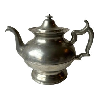19th Century American New England Pewter Inverted Molded Tea Pot For Sale