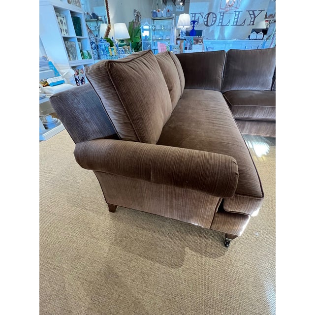 Wesley Hall Furniture Brown Strie Velvet Sectional For Sale - Image 10 of 11