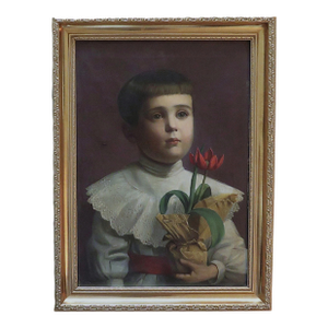 19th C. Portrait Oil Painting of a Young Boy Child American School Antique Victorian
