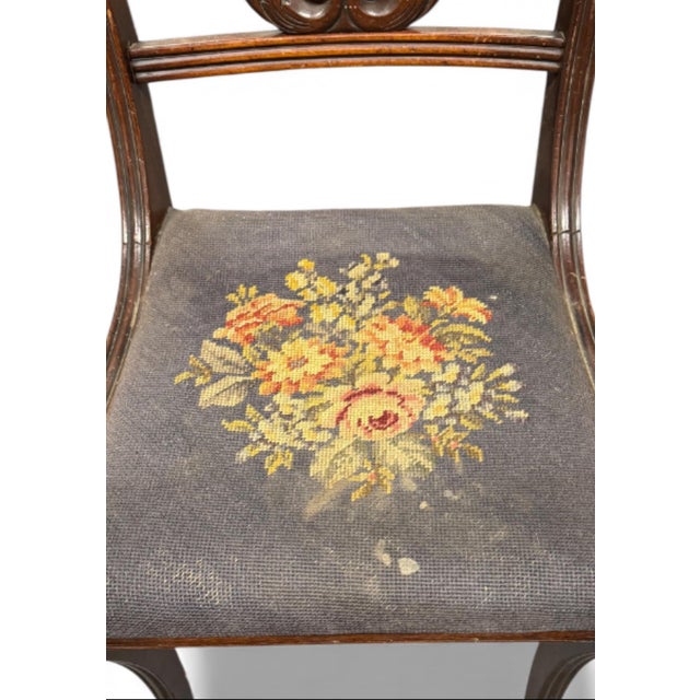 Duncan Phyfe Early 20th Century Duncan Phyfe Style Harp Back Side Chair With Original Needlepoint Seat For Sale - Image 4 of 4