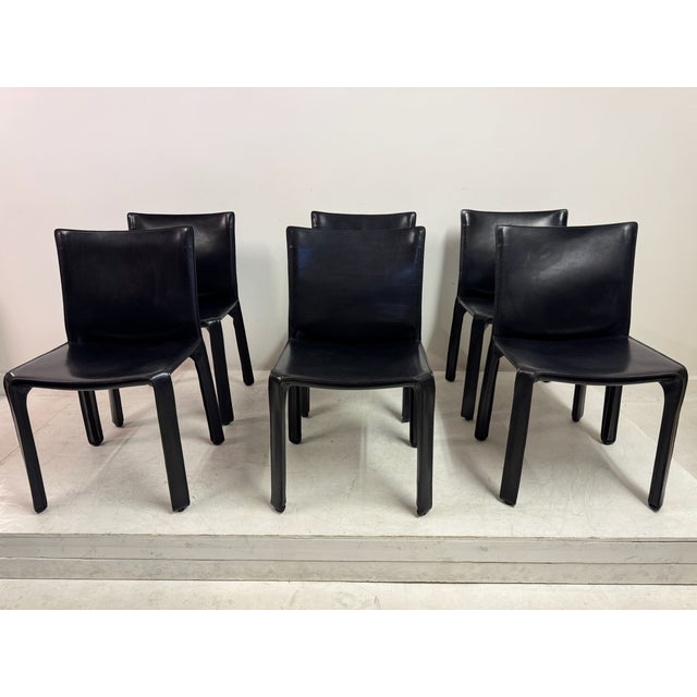 Black Vintage Black Leather Cab Dining Chairs by Mario Bellini for Cassina, 2000s, Set of 6 For Sale - Image 8 of 18