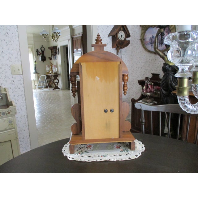 Beautiful Vintage Wood GingerBread Mantle Clock Working 8 Day Wind Painted Glass Door Mint For Sale - Image 10 of 15