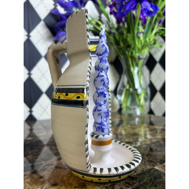 Beige La Menora Talavera Spanish Hand-Painted Ceramic Wall Candle Sconce For Sale - Image 8 of 12