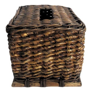 Rustic Vintage Wicker Tissue Cover For Sale