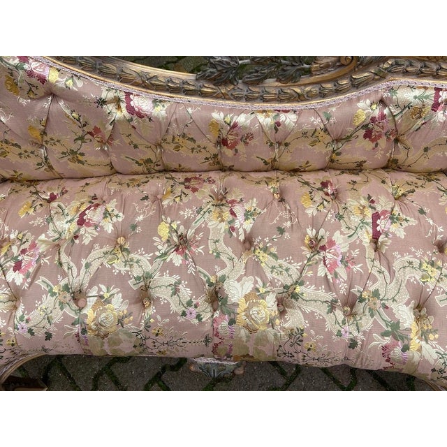Pink 1970s French Artisan Louis XVI Pink Gold Beech Settee-1Pc For Sale - Image 8 of 16