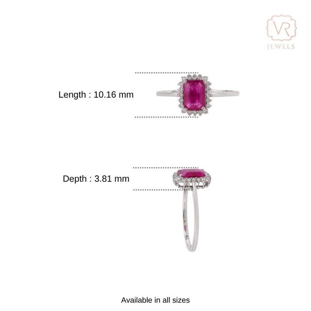 1.05ct Emerald-Cut Ruby & Diamond Halo Engagement Ring Size 5 in 14k Gold For Sale - Image 10 of 16