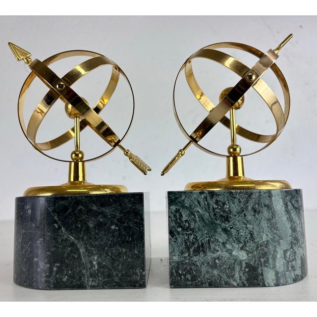 Mid-Century Vintage Marble and Brass Armillary Bookings/Pair For Sale - Image 9 of 9