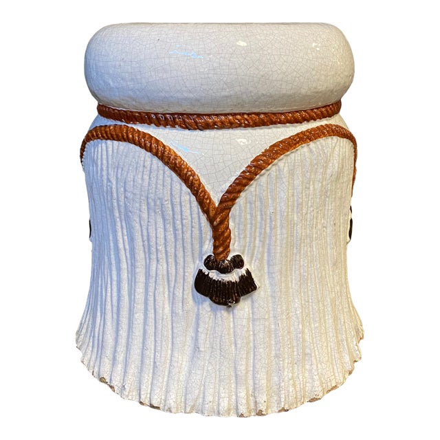 Mid Century Glazed Terra-Cotta Tassel Italian Stool For Sale