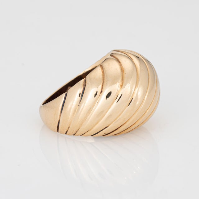 Modern 80s Vintage Ridged Dome Ring 14k Yellow Gold Estate Cocktail Fine Jewelry, Size 6 For Sale - Image 3 of 7