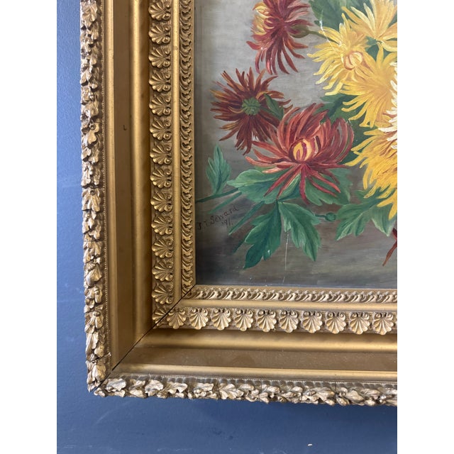 Light Yellow Early 20th Century Oil Painting Signed by J T Seward Floral Still Life Dated 1911 For Sale - Image 8 of 8