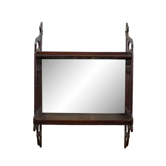 Chinese Mid 20th Century Chinese Chippendale Mahogany Fretwork Mirrored Hanging Curio Shelf Rack 24" For Sale - Image 3 of 17