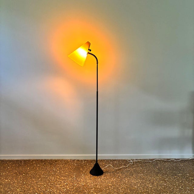 Rare floor lamp by Hans Bergström (attr.) for Malmö Metallvarufabrik AB, Sweden, 1950/60s. Heavy conic shaped base of...
