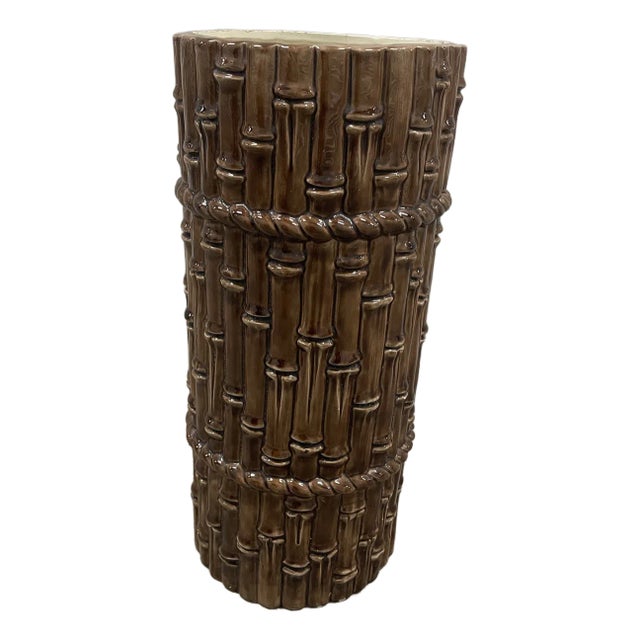 Large Ceramic Faux Bamboo Umbrellas Stand For Sale