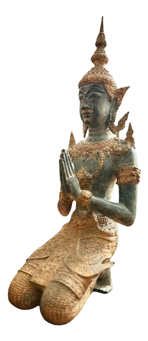Vintage Southeast Asian Kneeling Devata Sculpture in Patinated Metal, Late 20th Century