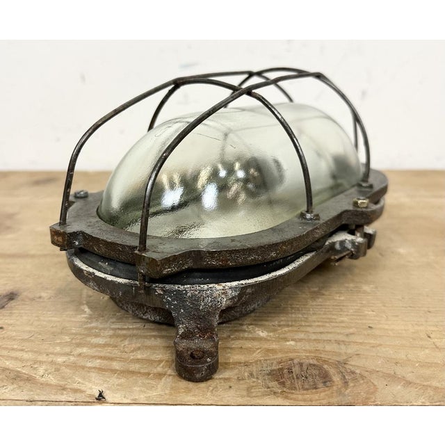 Glass Industrial Cast Iron Wall Light, 1960s For Sale - Image 7 of 16