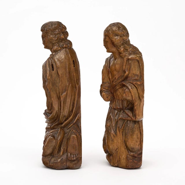 Wood French Antique Oak Statues - Set of 2 For Sale - Image 7 of 10