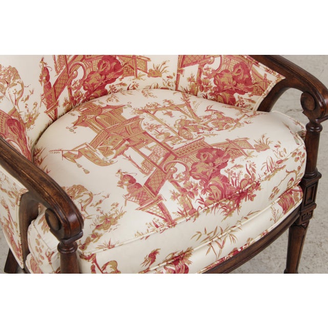 Pair of Stickley Louis XVI Style Chinoiserie Barrel Back Armchairs For Sale - Image 11 of 17