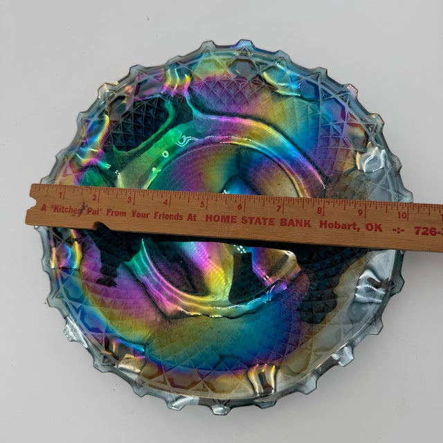 Indiana Glass Company Indiana Carnival Glass Windsor Blue 10" Round Crimped Bowl For Sale - Image 4 of 5