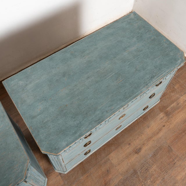 Mid 19th Century Pair, 19th Century Blue Gustavian Pine Chest of Drawers For Sale - Image 5 of 11