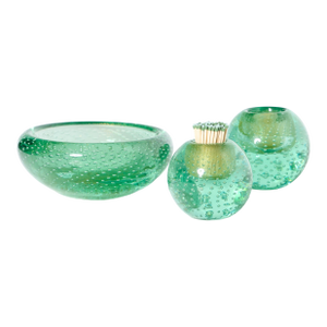 Set of 3 Green Italian Glass Smoking Set