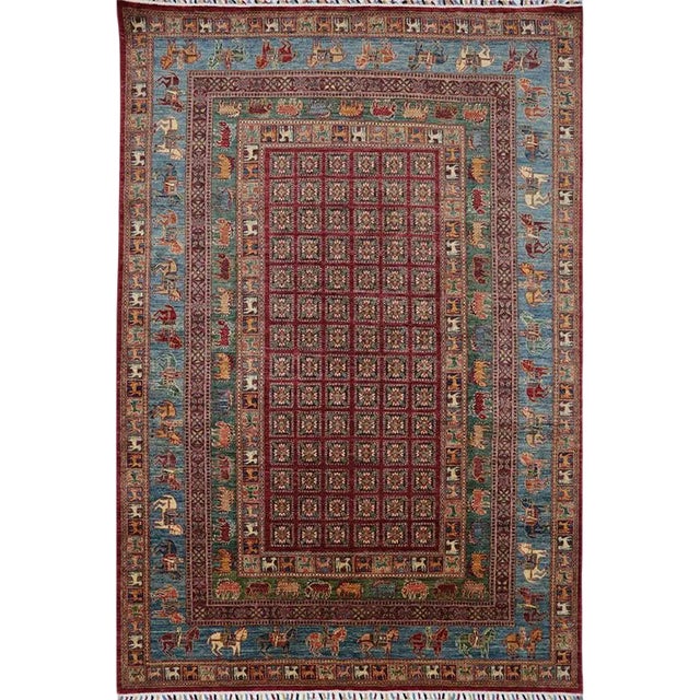 Handwoven Animal Print Turkmen Style Area Rug 6'7"×9'10" For Sale