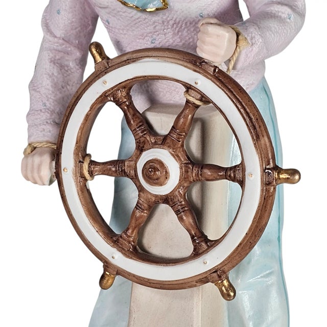 Ceramic Gebruder Heubach Young Man at a Ship’s Steering Wheel Figurine 11.5" For Sale - Image 7 of 10