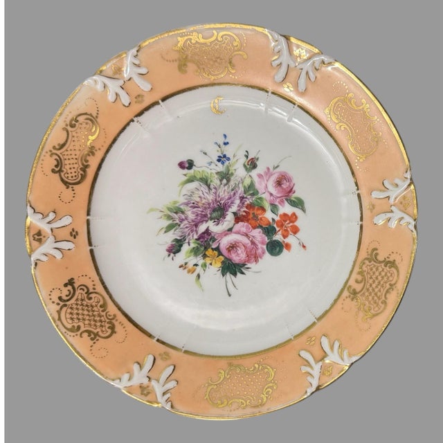 Victorian Antique Victorian Old Paris Porcelain Floral & Gilt Decorated Plates- Set of 8 For Sale - Image 3 of 12