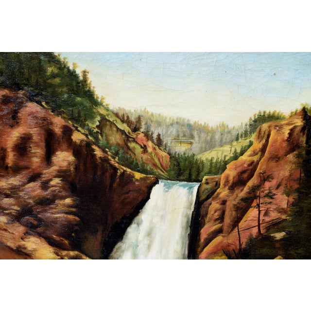 Yellowstone Falls Landscape - Original Turn of the Century Oil Painting For Sale - Image 4 of 7