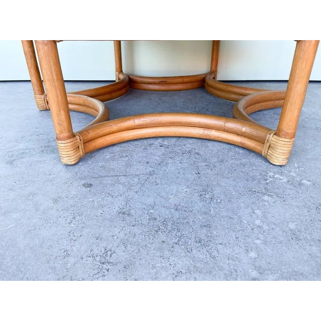 Boho Chic 1990s Palm Beach Regency Brown Jordan Pencil Reed Rattan Coffee Table For Sale - Image 3 of 5