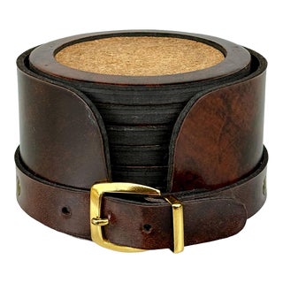 Vintage Traditional Leather Belt Barware Cocktail Drink Coasters - Set of 7 For Sale