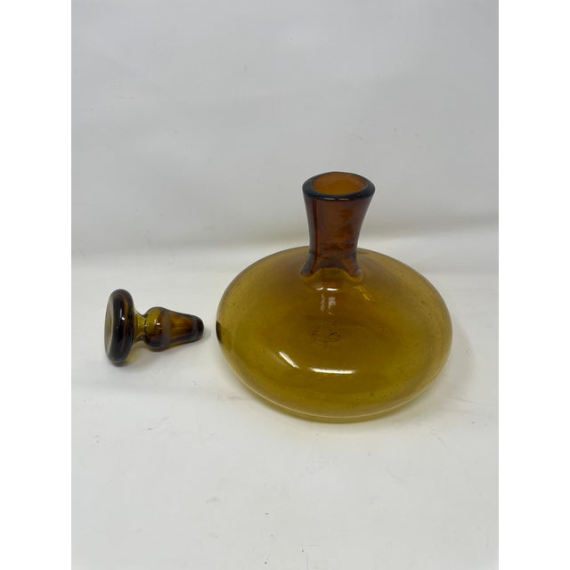 Empoli Mid Century Amber Glass Ships Decanter For Sale - Image 4 of 5