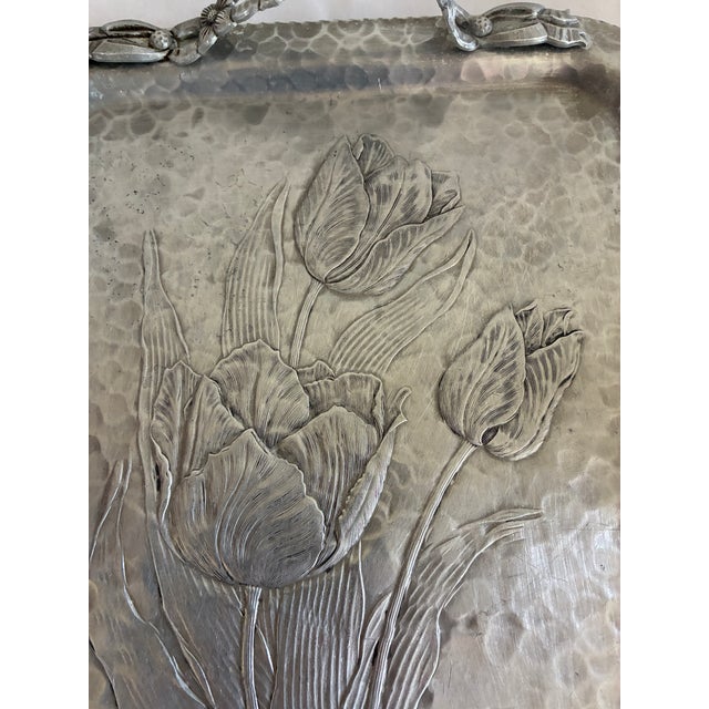 Vintage Rodney Kent Hand Wrought Hammered Aluminum Tulip Tray With Handle For Sale - Image 11 of 11