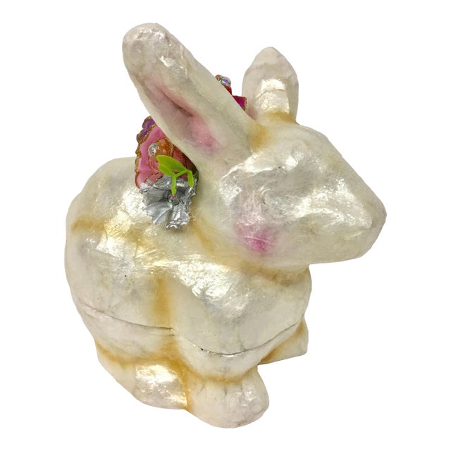 Bunny Rabbit Artisan Capiz Shell Covered Candy or Trinket Dish For Sale