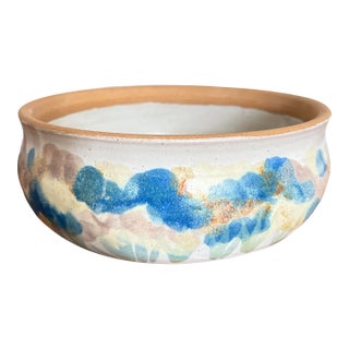 Vintage Handmade Ceramic Bowl With Floral Design For Sale