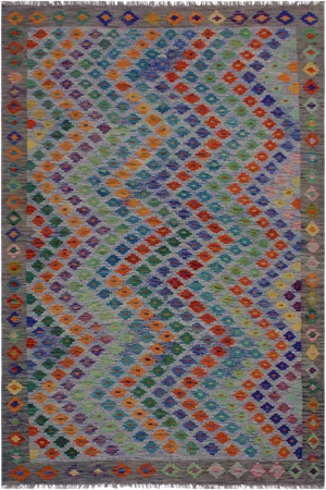 Boho Chic Kilim Blue Hand-Woven Wool Rug - 5′8″ × 8′