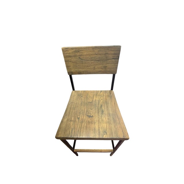 Early 21st Century Modern Rustic Pub Table & Chairs With Iron Base & Reclaimed Wood Tops, 3- Piece Set For Sale - Image 5 of 7