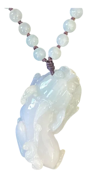 Vintage Jadeite Jade Carved Pixiu Wealth Figure Necklace