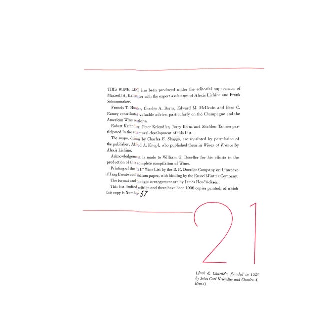 "Jack & Charlie's 21 Wine List" 1954 Kriendler, Maxwell a [Edited By] For Sale - Image 4 of 12