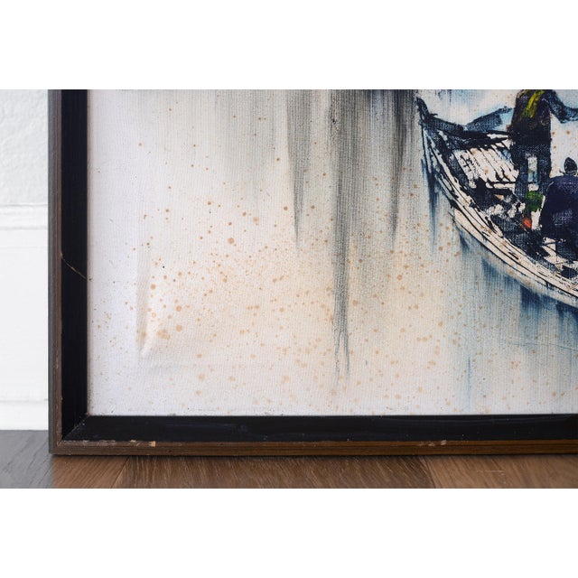 Mid Century Asian Seaside Village Watercolor Painting For Sale - Image 11 of 15