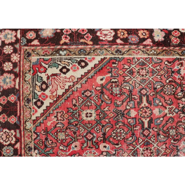 Semi Antique Persian Distressed Hamadan Gallery Rug With Medallion Design For Sale - Image 9 of 12