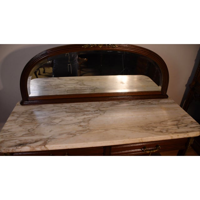 1910s Antique French Louis XV Walnut Marble Top Server Sideboard With Mirror For Sale - Image 15 of 18