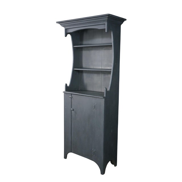 Farmhouse Late 20th Century Habersham Plantation Primitive Early American Painted Pine Step Back Cupboard For Sale - Image 3 of 18