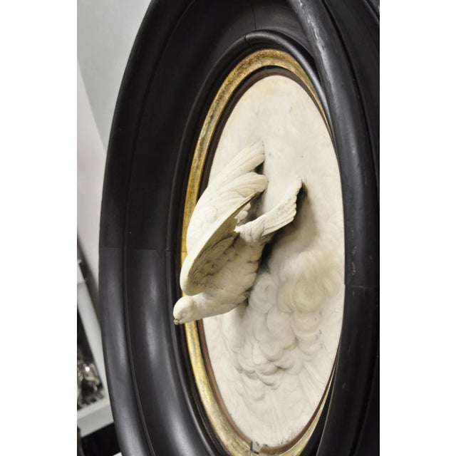 Antique Victorian Large Italian Oval Marble Relief Carved Dove Bird Wall Plaque For Sale - Image 12 of 18